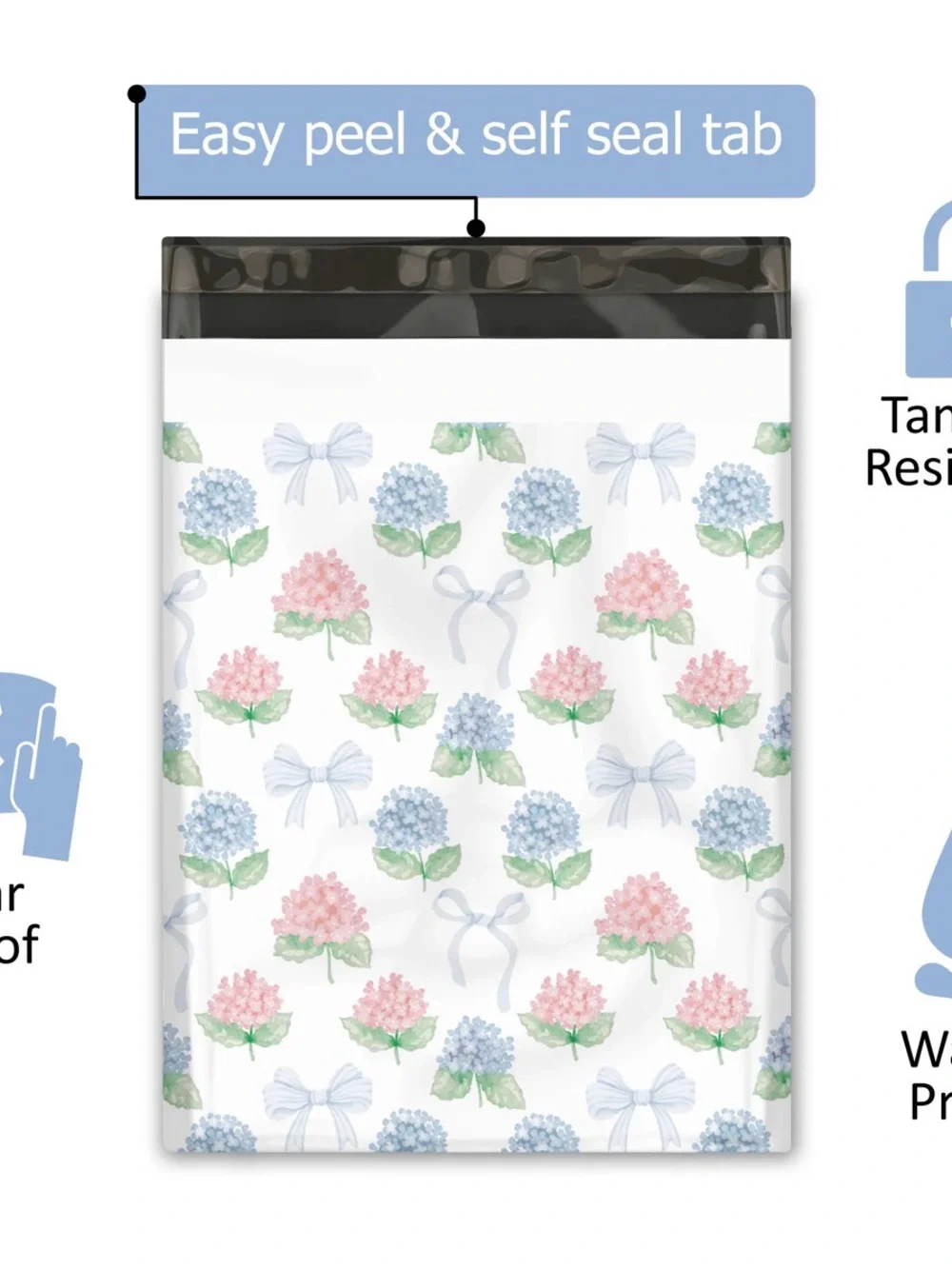 Floral Hydrangea Sealable Poly mailer Bags - 10X13 set of 25